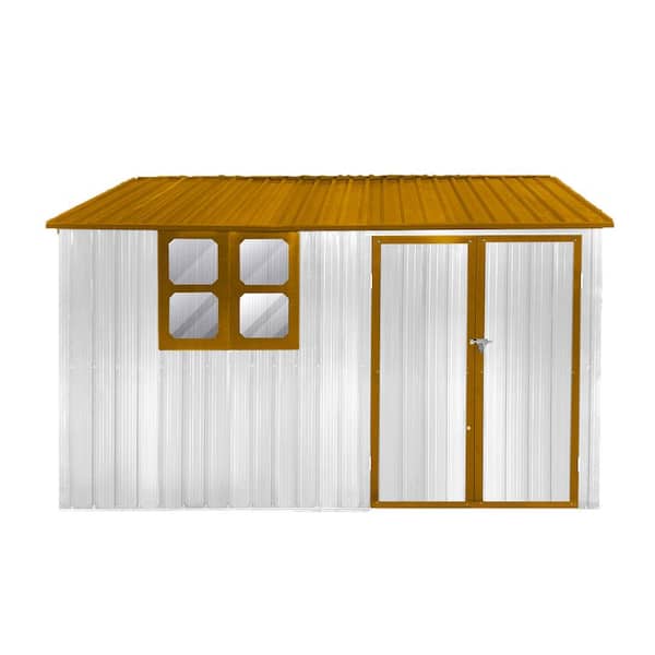 Outdoor 10 ft. W x 8 ft. D Storage Garden Metal Shed with Apex Peak Yellow Roof,Window,Aluminum Frame(80 sq. ft.),White