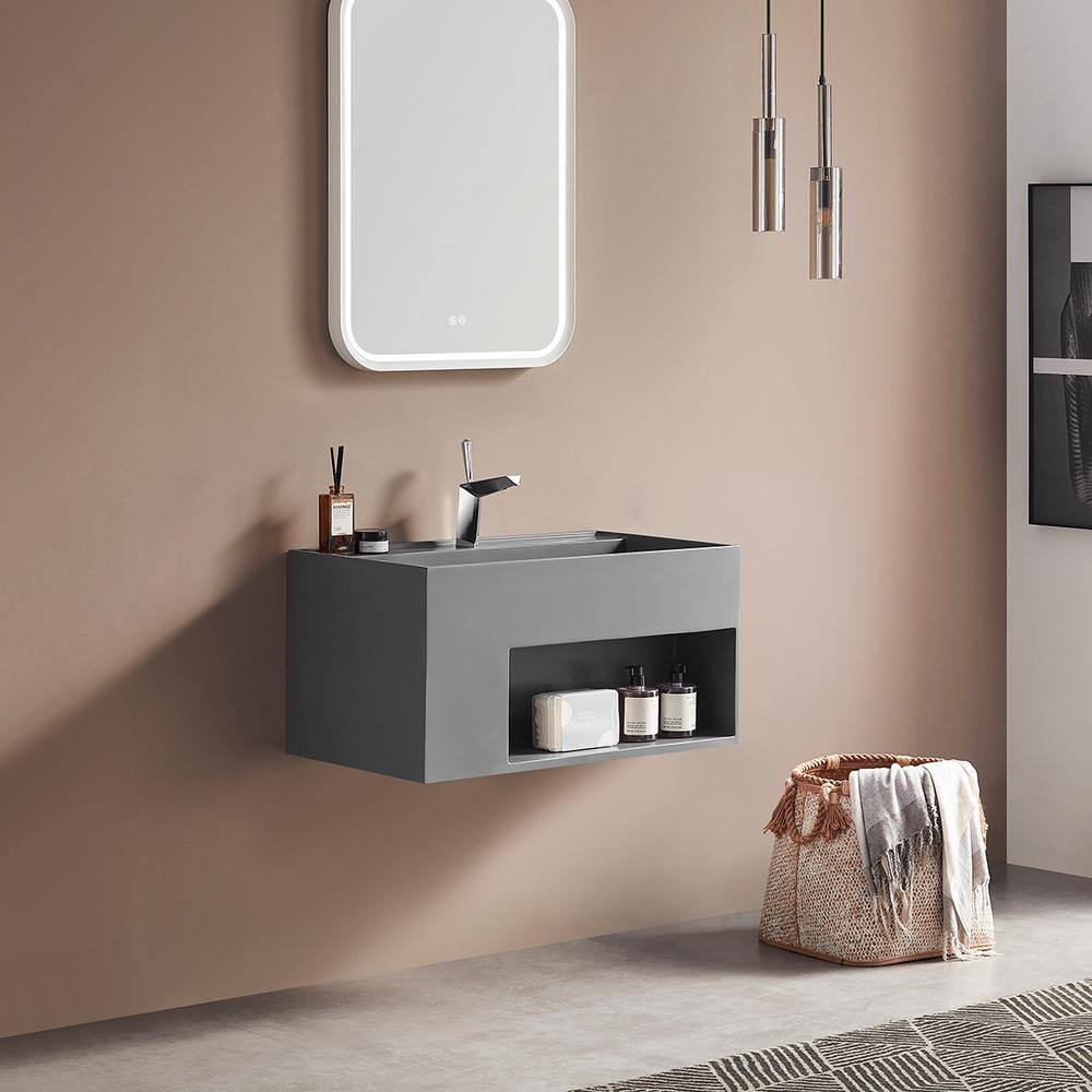 40 in. Matte Gray Solid Surface Wall-Mount Bathroom Vanity with Storage