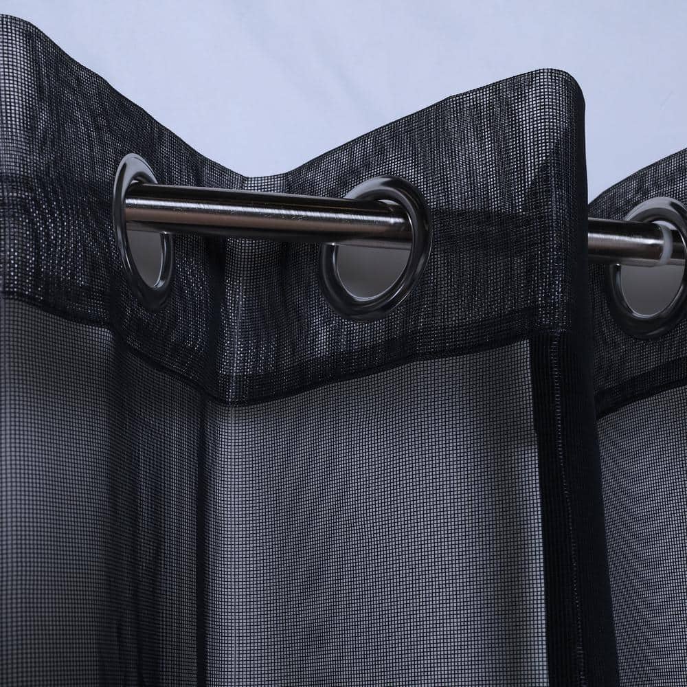 Black Light-Filtering Polyester Grommet Curtain Panel for Kitchen Windows