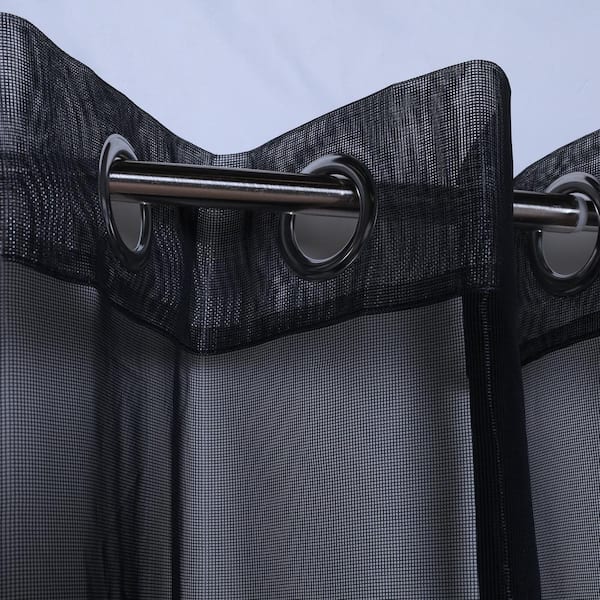 No Se'em Sheer Grommet 50 in. x 108 in. Indoor and Outdoor Curtain Panel in Black