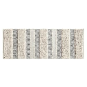 Asher 22 in. x 58 in. Grey Woven Texture Stripe Bath Rug