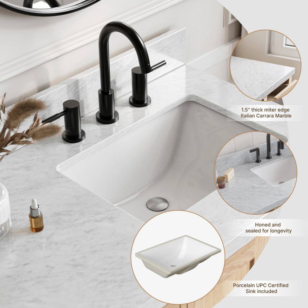 Cambridge 37'' Oak Freestanding Vanity with Carrara Marble Top