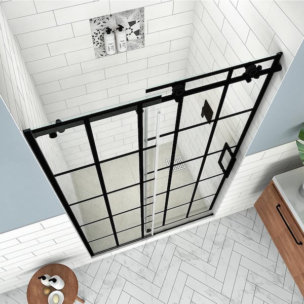 Aston Kamaya XL 48 in. - 52 in. W x 80 in. H Right Sliding Frameless Shower Door in Matte Black with StarCast Clear Glass