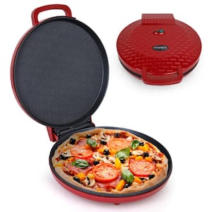 12 in. Red Pizza Maker Electric Countertop Oven and Griddle Indoor Grill Griddle