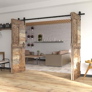 Coast Sequoia 72in. X 84in. Embossing Dark Multi Knotty Wood Bi-Fold Barn Door With Sliding Hardware Kit