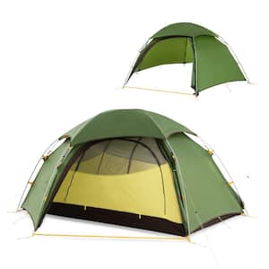 Outdoor 7 ft. L x 3 ft. H 2-Person 4-Season 20D Nylon Hexagon Backpacking and Camping Tent in Green