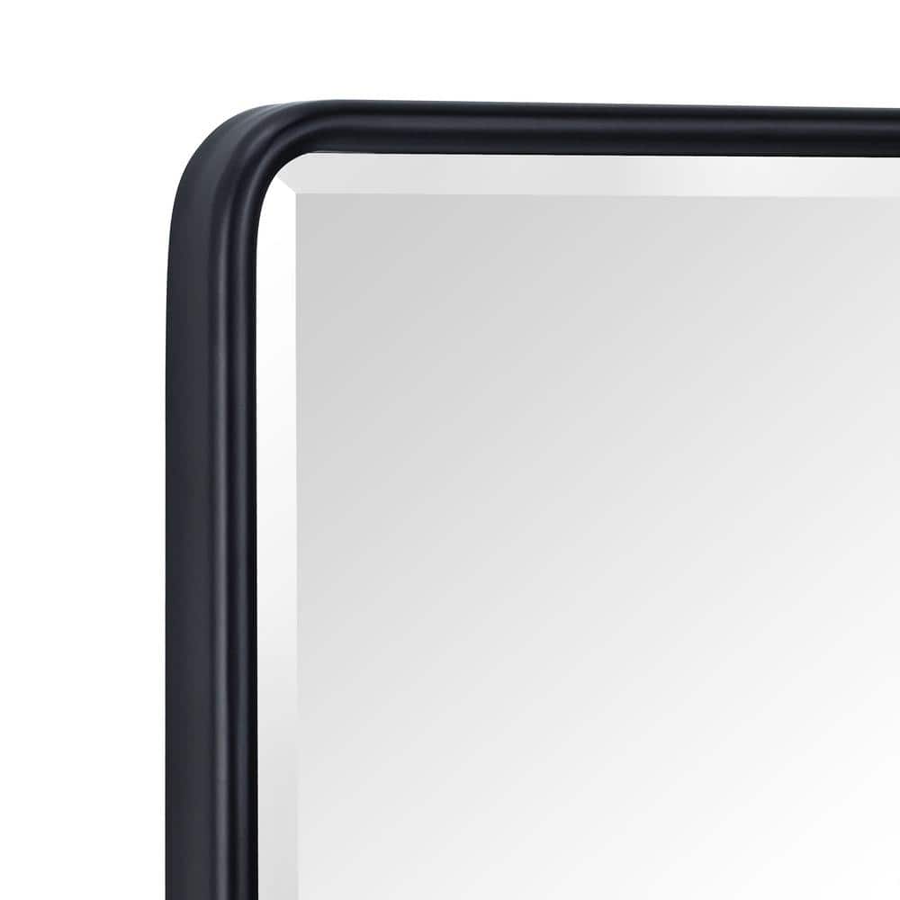 Black Metal Framed Recessed Medicine Cabinet with Beveled Mirror