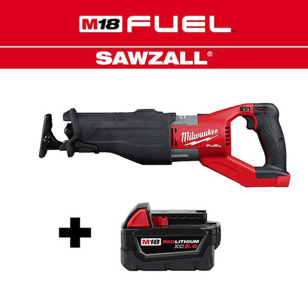 Milwaukee M18 FUEL 18V Lithium-Ion Brushless Cordless SUPER SAWZALL Orbital Reciprocating Saw with M18 5.0 Ah Battery