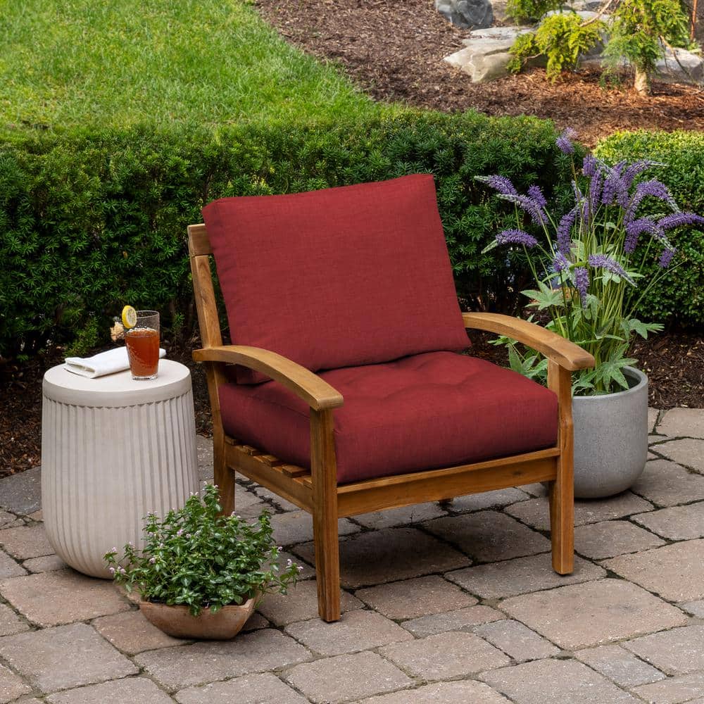 Ruby Red Polyester Outdoor Deep Seat Lounge Chair Cushion Set