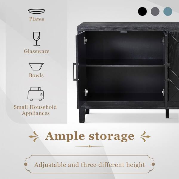 60 in. W x 16 in. D x 33 in. H in Black Retro Soildwood and MDF Ready to Assemble Floor Base Kitchen Cabinet Sideboard