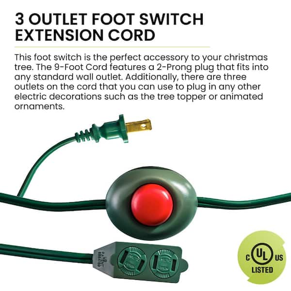GE Extension Cord with Footswitch 3 Outlet Extension Cord with Multiple  Outlets with On Off Switch Perfect for Work from Home Essentials 9ft Power