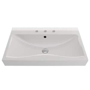 Scala Arch 32 in. 3-Hole White Fireclay Rectangular Wall-Mounted Bathroom Sink