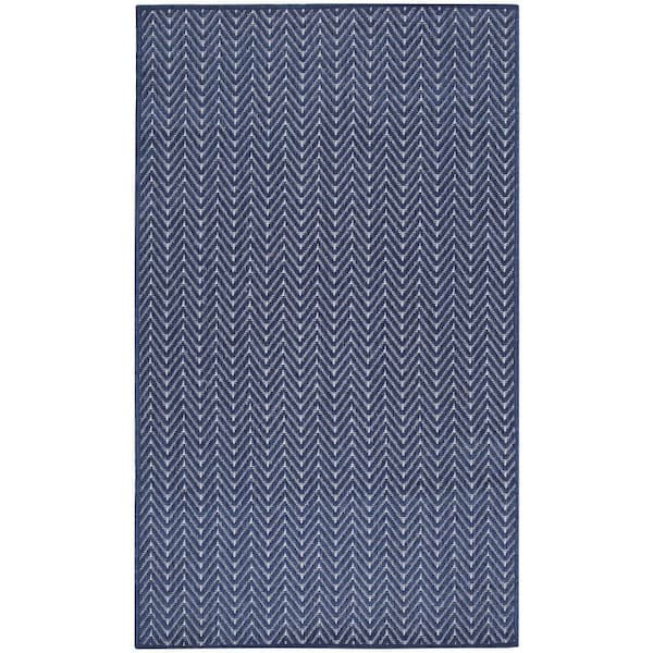Nourison Horizon Indoor/Outdoor Navy 3 ft. x 5 ft. Geometric Contemporary Area Rug