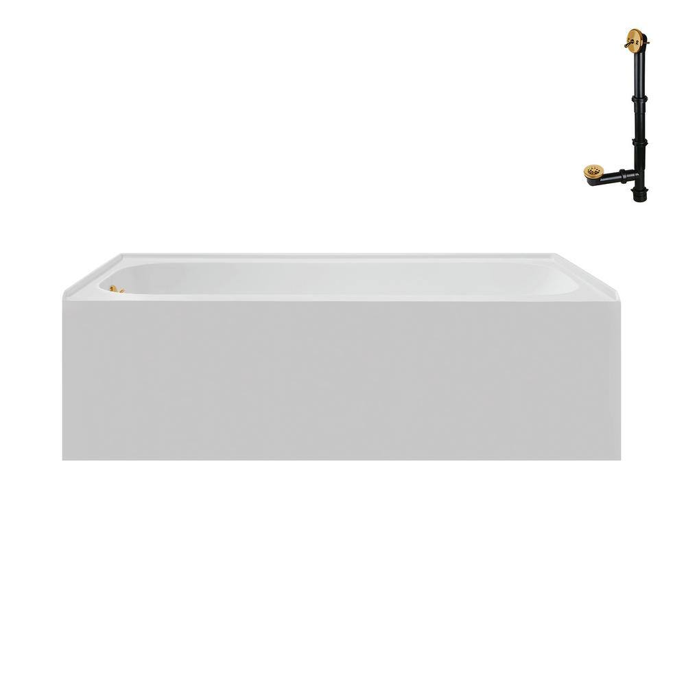 Glossy White Acrylic Alcove Bathtub with Brushed Gold Trim