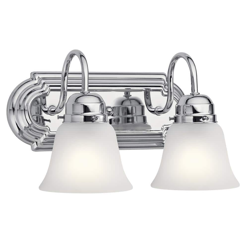 Chrome Curved Wall Mount Bathroom Vanity Light with Frosted Glass Bell Shades