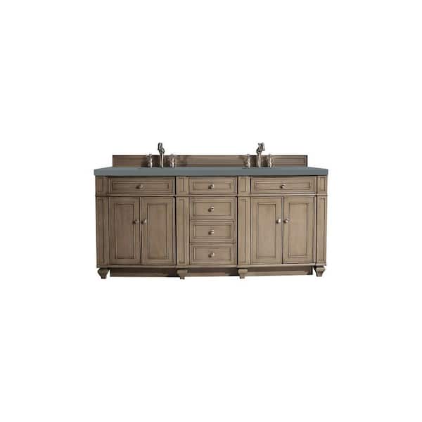 James Martin Vanities Bristol 72 in. W x 23.5 in. D x 34 in. H Double Bath Vanity in Whitewashed Walnut with Cala Blue Quartz Top