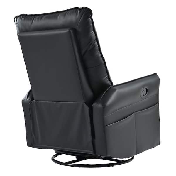 Unbranded Black PU Metal Swivel Outdoor Rocking Chair for Bedroom, Living Room Chair Home Theater Seating, Side Pocket