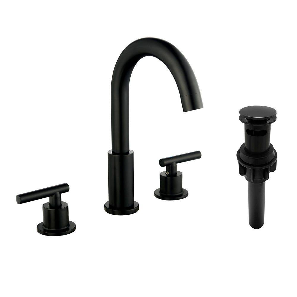 Ana 8 in. Widespread 2-Handle High-Arc Bathroom Faucet with Drain Kit Included in Matte Black price history on PriceWatchPro