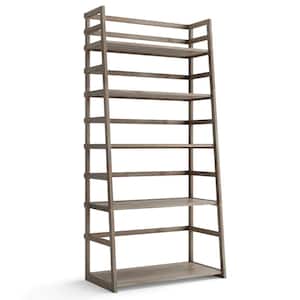 Acadian Solid Wood 63 in. x 30 in. Transitional Ladder Shelf Bookcase in Distressed Grey