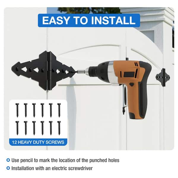 WINSOON 15.7 in. x 7 in. Black Heavy-Duty Decorative Fence Gate Hinge Tee Hinge