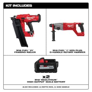 M18 FUEL 3-1/2 in. 18-Volt 21-Degree Lithium-Ion Brushless Cordless Nailer w/1 in. Rotary Hammer, Two 6Ah HO Batteries