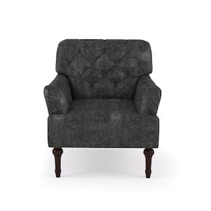 Danelle Dark Gray Faux Leather Upholstery Button Tufted Accent Chair
