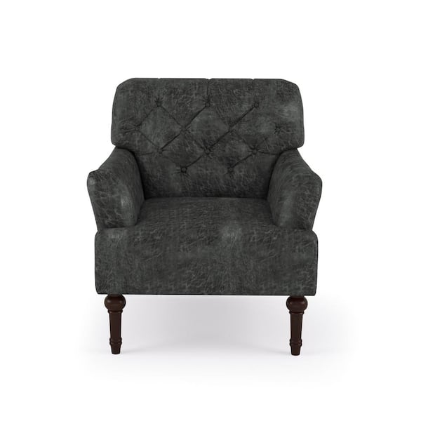 Furniture of America Danelle Dark Gray Faux Leather Upholstery Button Tufted Accent Chair