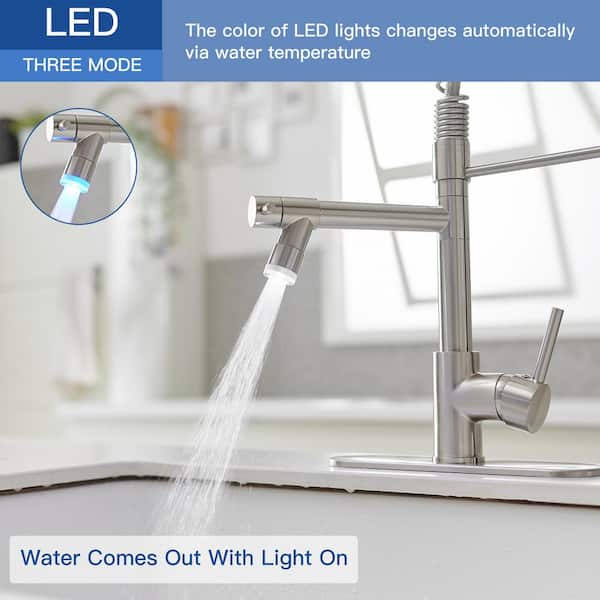 Pro Style Spring Single Handle Brushed Nickel 18.4 in. H Pull-Down Faucet W/ 180 Swivel and LED Pot Filler