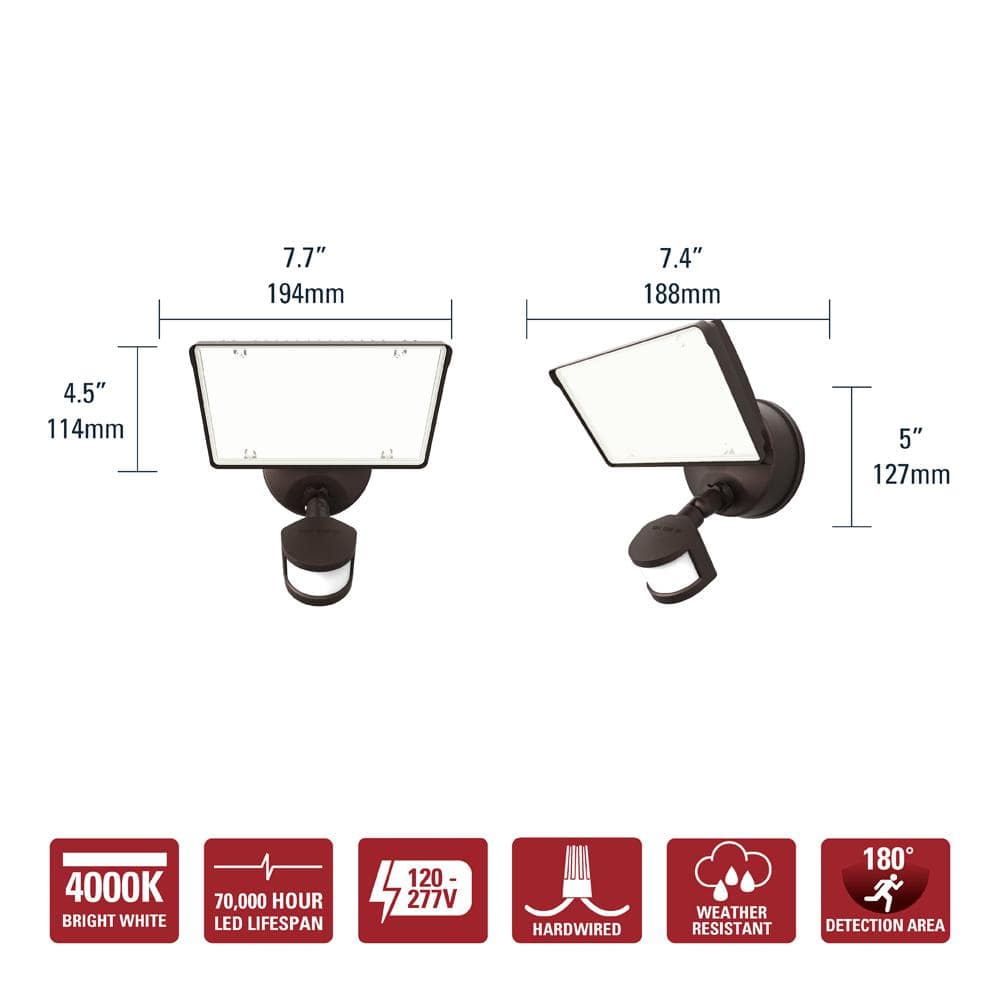 Bronze Motion Activated Outdoor LED Flood Light with Square Head