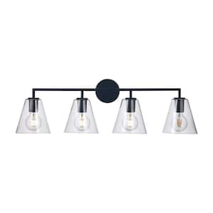 Kennedy 34.5 in. 4-Light Black Bathroom Vanity Light Fixture with Clear Glass Shades
