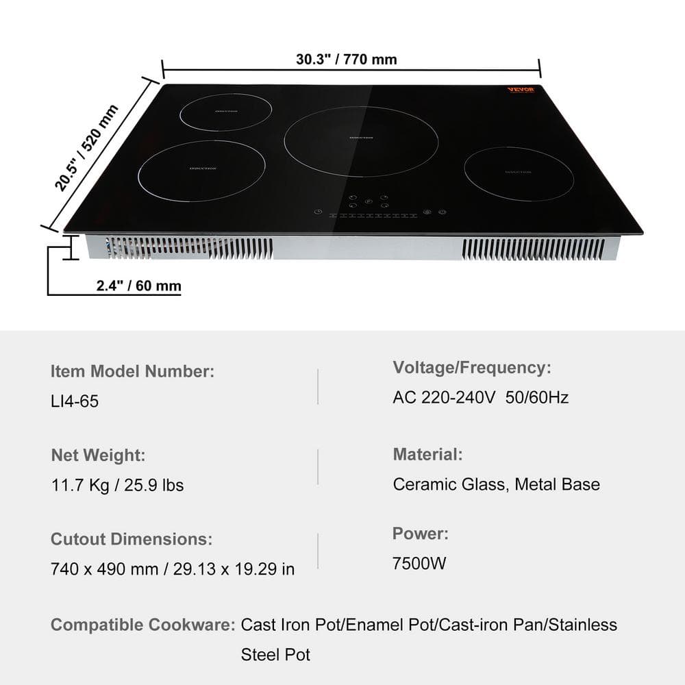 VEVOR 30'' Black Stainless Steel 4 Burner Induction Cooktop