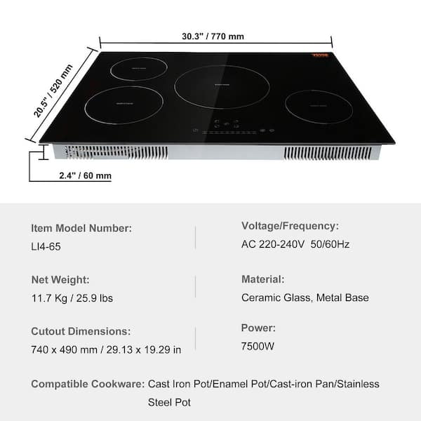 30 in. 7500W Electric Cooktop 4 Burners Induction Stove Top Built-in Magnetic Cooktop