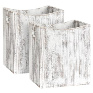 5.3 gal. Rustic Wood Trash Can Wastebasket with Handles, White-Brown, Set of 2