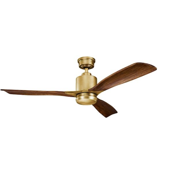 Ridley II 52 in. Indoor Natural Brass Downrod Mount Ceiling Fan with Integrated LED with Wall Control Included