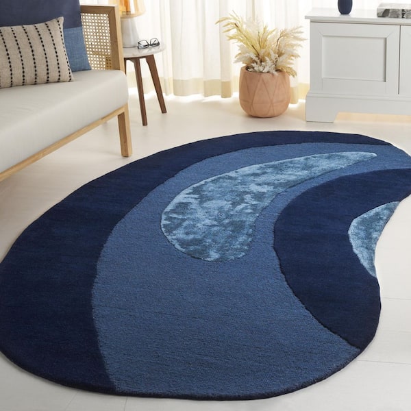 Novelty 5 ft. x 8 ft. Specialty Blue Abstract Curved Area Rug