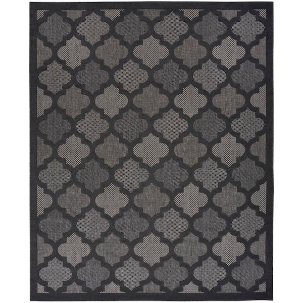 Nourison Easy Care Charcoal Black 12 ft. x 15 ft. Trellis Contemporary Area Rug