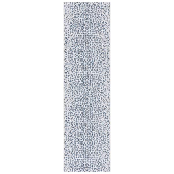 Courtyard Ivory/Navy 2 ft. x 12 ft. Cheetah Geometric Indoor/Outdoor Runner Rug