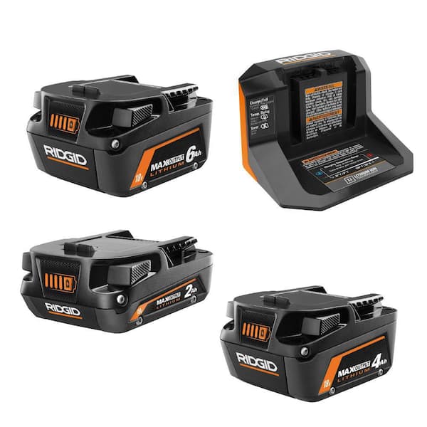 RIDGID 18V 2.0 Ah, 4.0 Ah, 6.0 Ah Lithium-Ion Battery and Charger Starter Kit