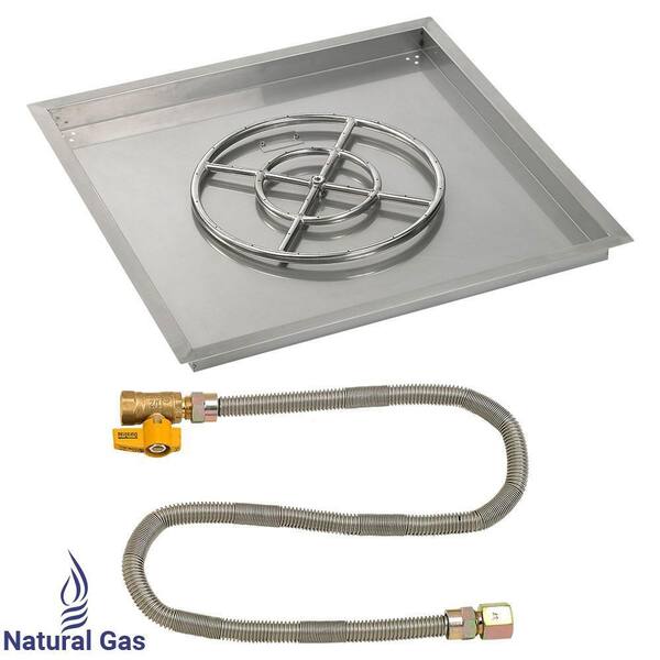 American Fire Glass 30 in. sq. Stainless Steel Drop-In Pan with Match Light Kit (18 in. Fire Pit Ring) Natural Gas