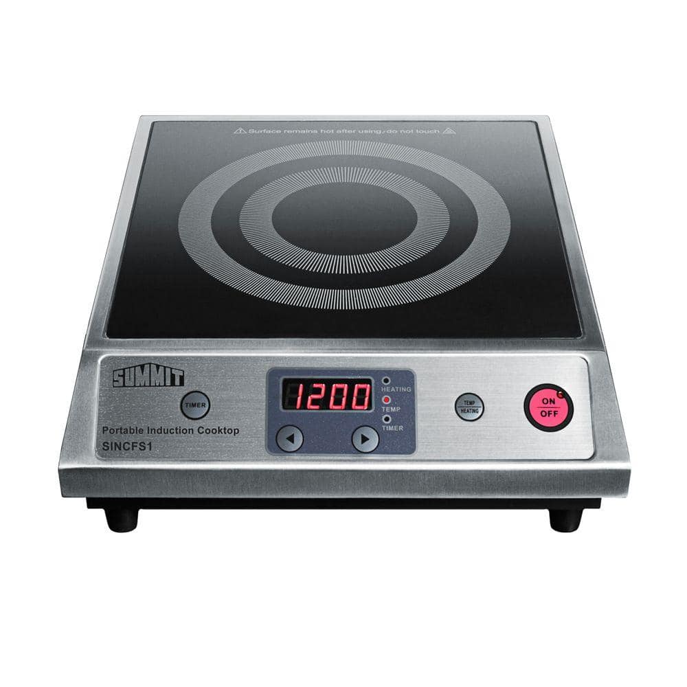 Summit Appliance 13 in. Smooth Ceramic Glass Induction Cooktop in Black with 1 Element, Black glass ceramic surface and brushed stainless steel base