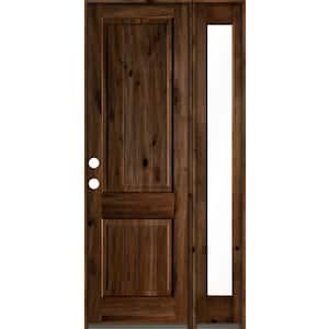 44 in. x 96 in. Knotty Alder Square Top Right-Hand/Inswing Clear Glass Provincial Stain Wood Prehung Front Door w/RFSL
