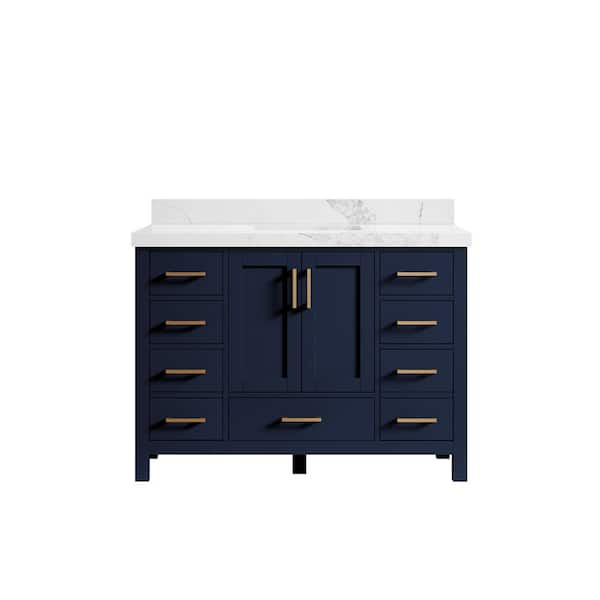 Willow Collections Malibu 48 in. W x 22 in. D x 36 in. H Bath Vanity in Navy Blue with 2 in. Calacatta Nuvo Top