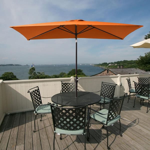 10 ft. x 6.5 ft. Aluminum Rectangle Market Outdoor Patio Umbrella with Push Button Tilt and Crank in Orange