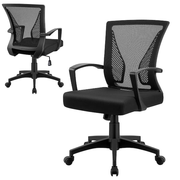 Office Black Mid Back Swivel Lumbar Support Desk, Computer Ergonomic Mesh Chair with Armrest