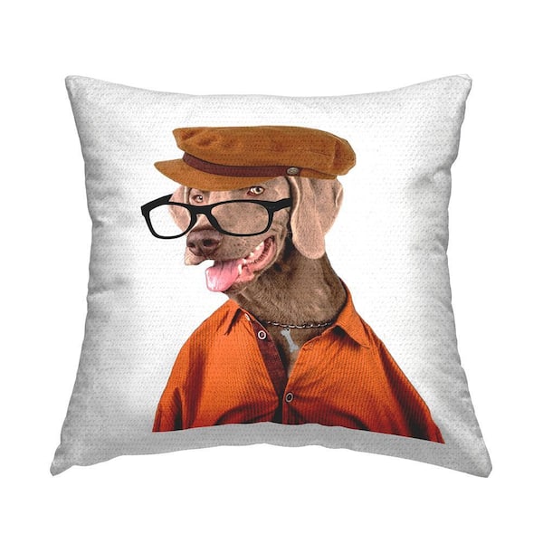 Dog Wearing Cap and Glasses Brown Square Outdoor Throw Pillow