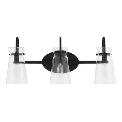 Vinton Place 22 in. 3-Light Matte Black Bathroom Vanity Light with Clear Shades