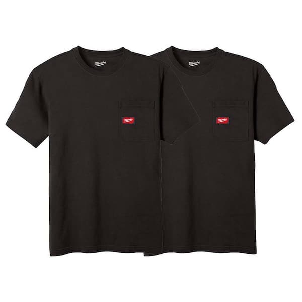 Milwaukee Men's Small Black GRIDIRON Cotton/Polyester Short-Sleeve Pocket T-Shirt (2-Pack)