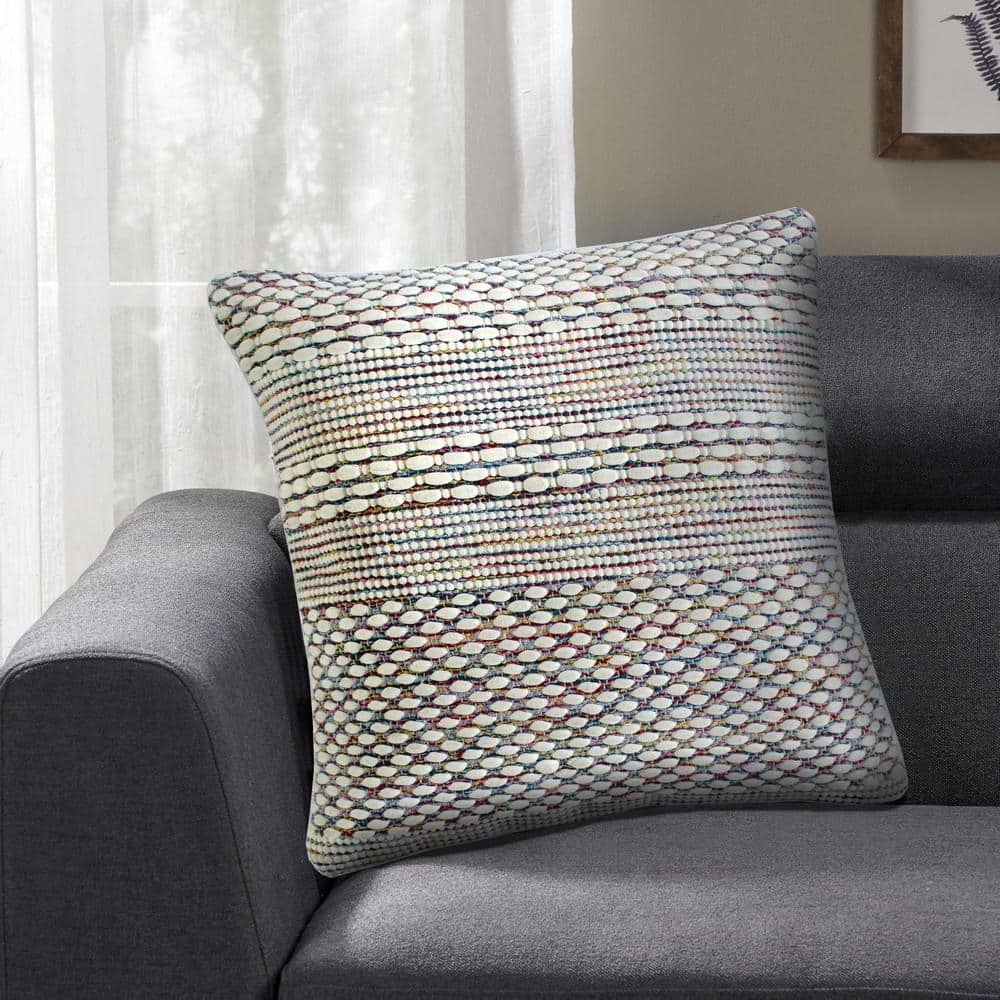 Multicolored Textured Motif Striped Square Throw Pillow, 20"
