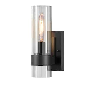 1-Light Matte Black Wall Sconce Clear Glass Shade Display Unit