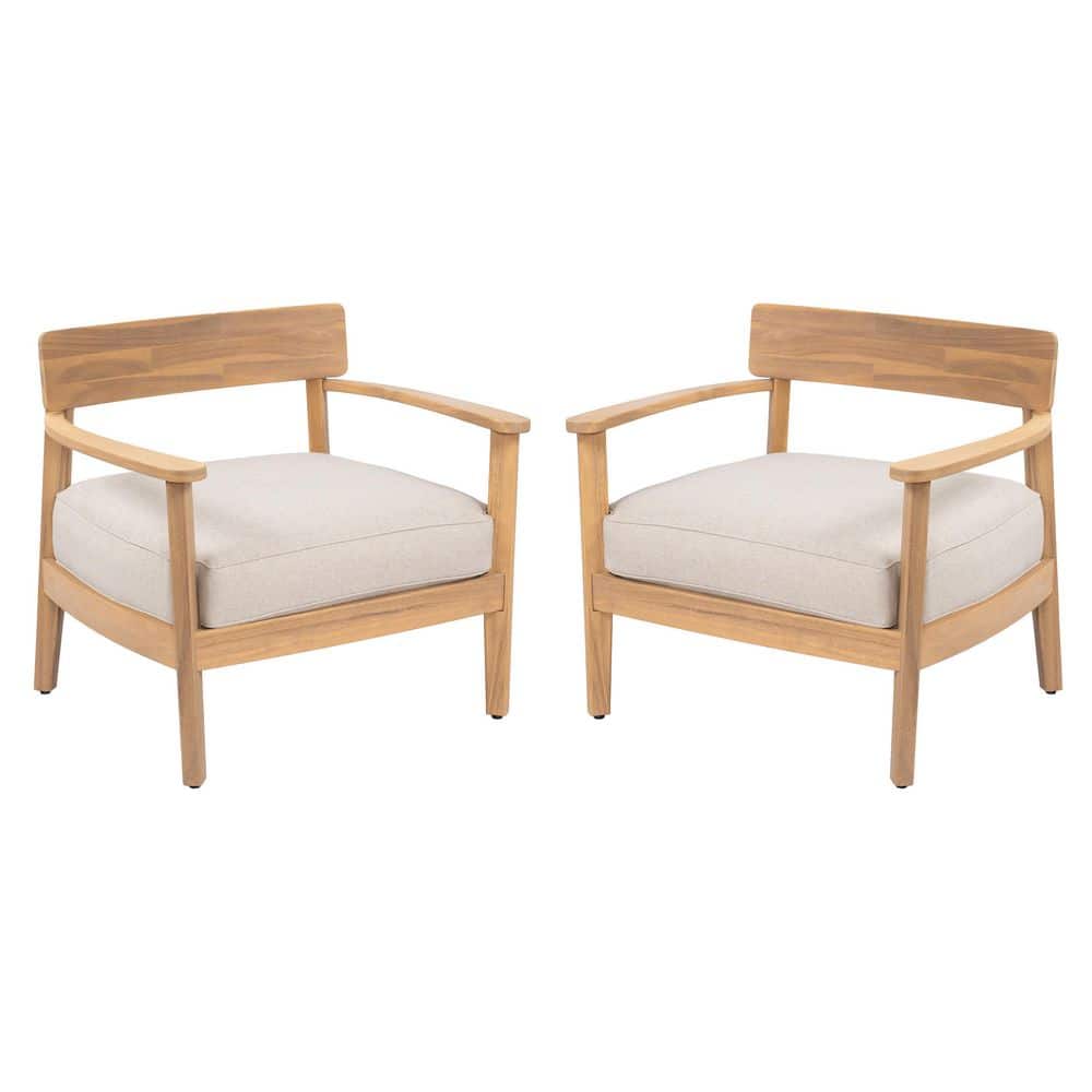 Teak Finish Acacia Wood Lounge Chair with Backrest and Beige Cushion (2-Pack) price history on PriceWatchPro